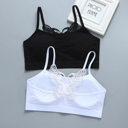 Teen Girls Vest Cotton Training Bra Removable Pads Underwear Crop Top Butterfly Style Beautiful Back Sport Bra